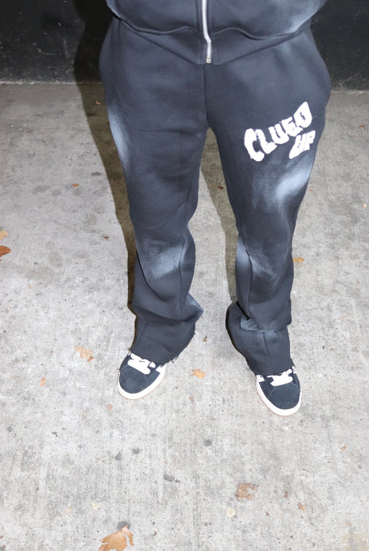 Distressed letter flared pants